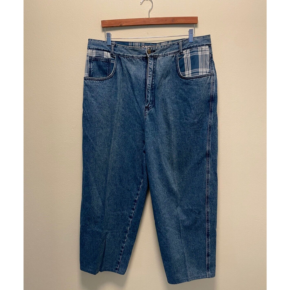 Vintage Get Used Men Jeans Size 42 40x27 Blue Patchwork Baggy Streetwear 90s Y2K
